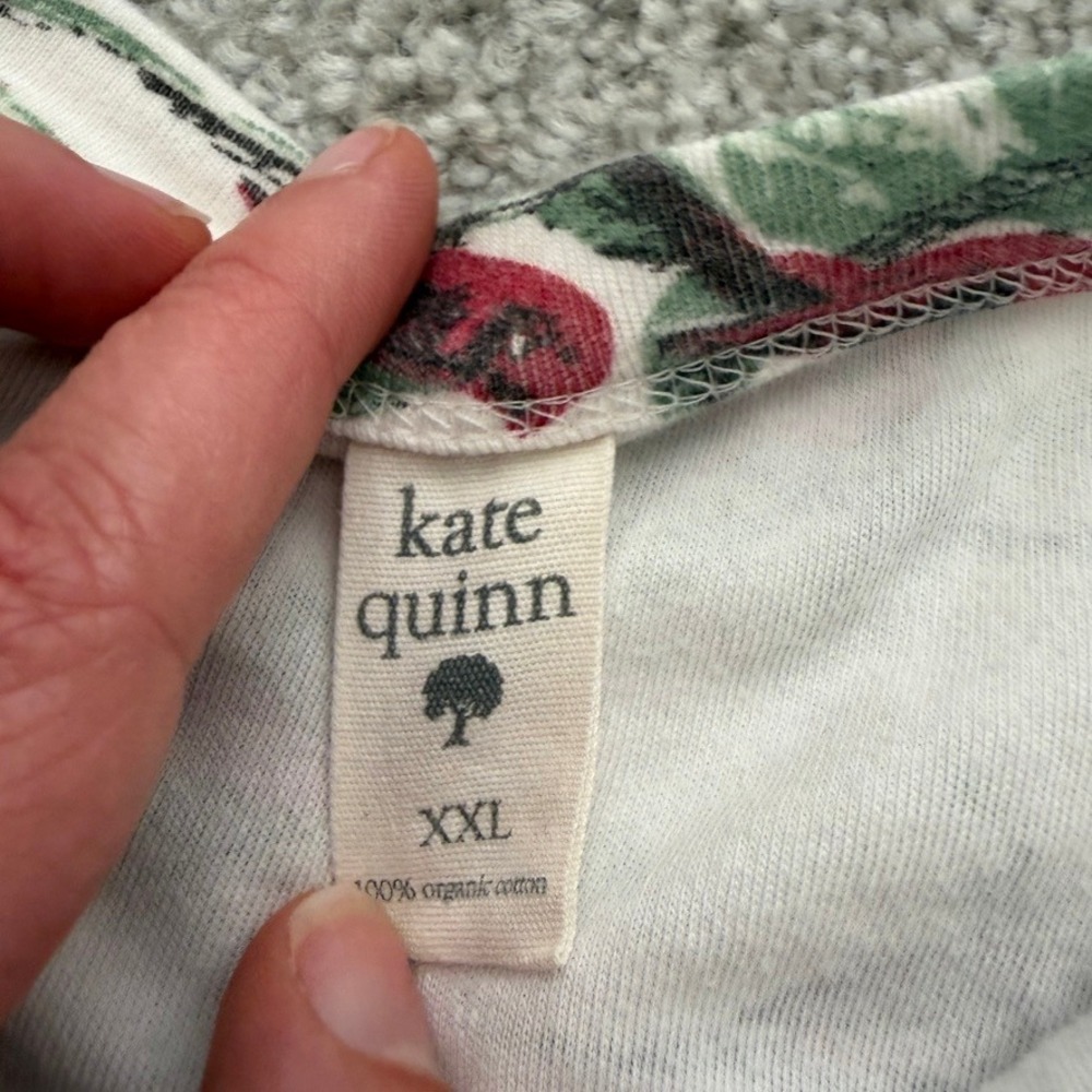 Kate Quinn Pajama Set Womens XXL White Red Christmas Cardinal BIrds Henley - Picture 8 of 12